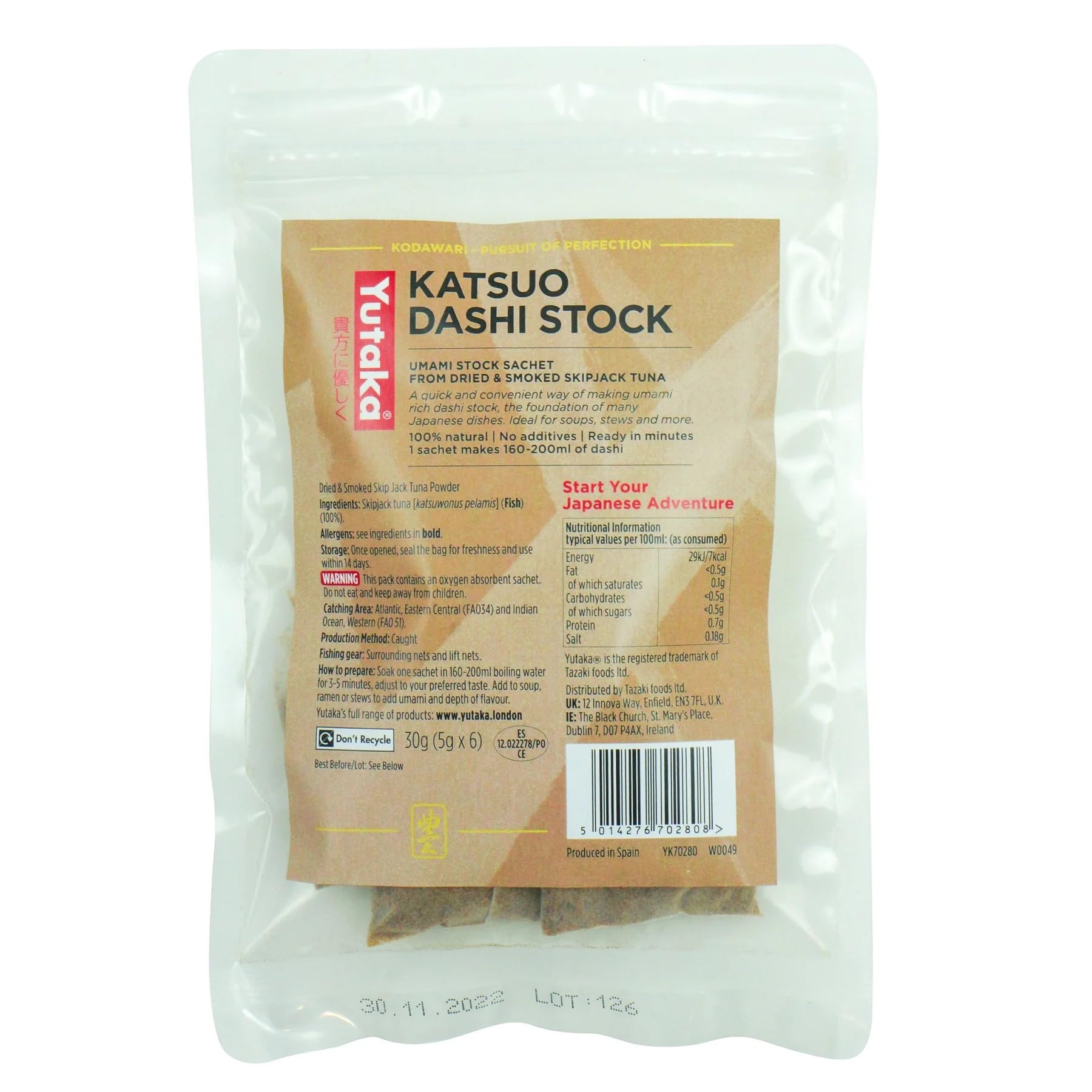 Yutaka Katsuo Dashi Bags – Bonito Powder 30 g (6 pcs) | Authentic Umami Stock Sachets