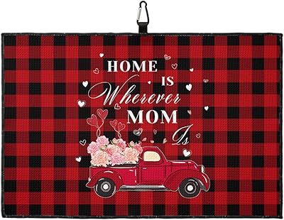 OComster Red Truck Loads of Pink Carnation Golf Towel with Carabiner Clip, Red Black Plaid Buffalo Microfiber Waffle Pattern Golf Towel, Golf Accessories for Cleaning Clubs and Balls, 24x16 in