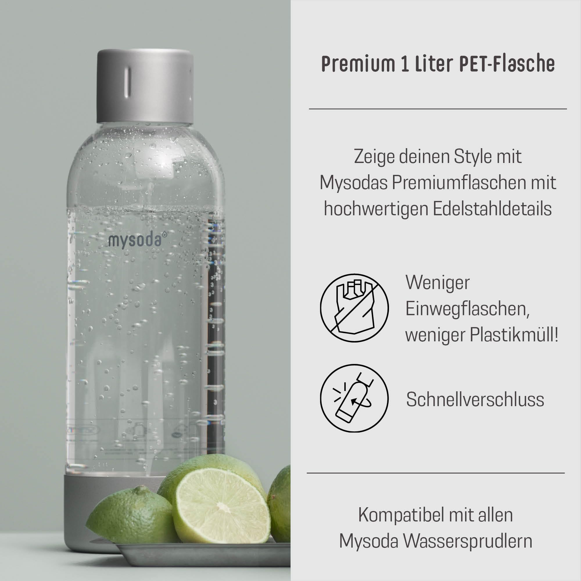 Mysoda: Ruby Set Wassersprudler - Weiß | aus Aluminum mit 1L und 0.5L Quick-Lock BPA-freien Plastikflaschen (ohne CO2-Zylinder)