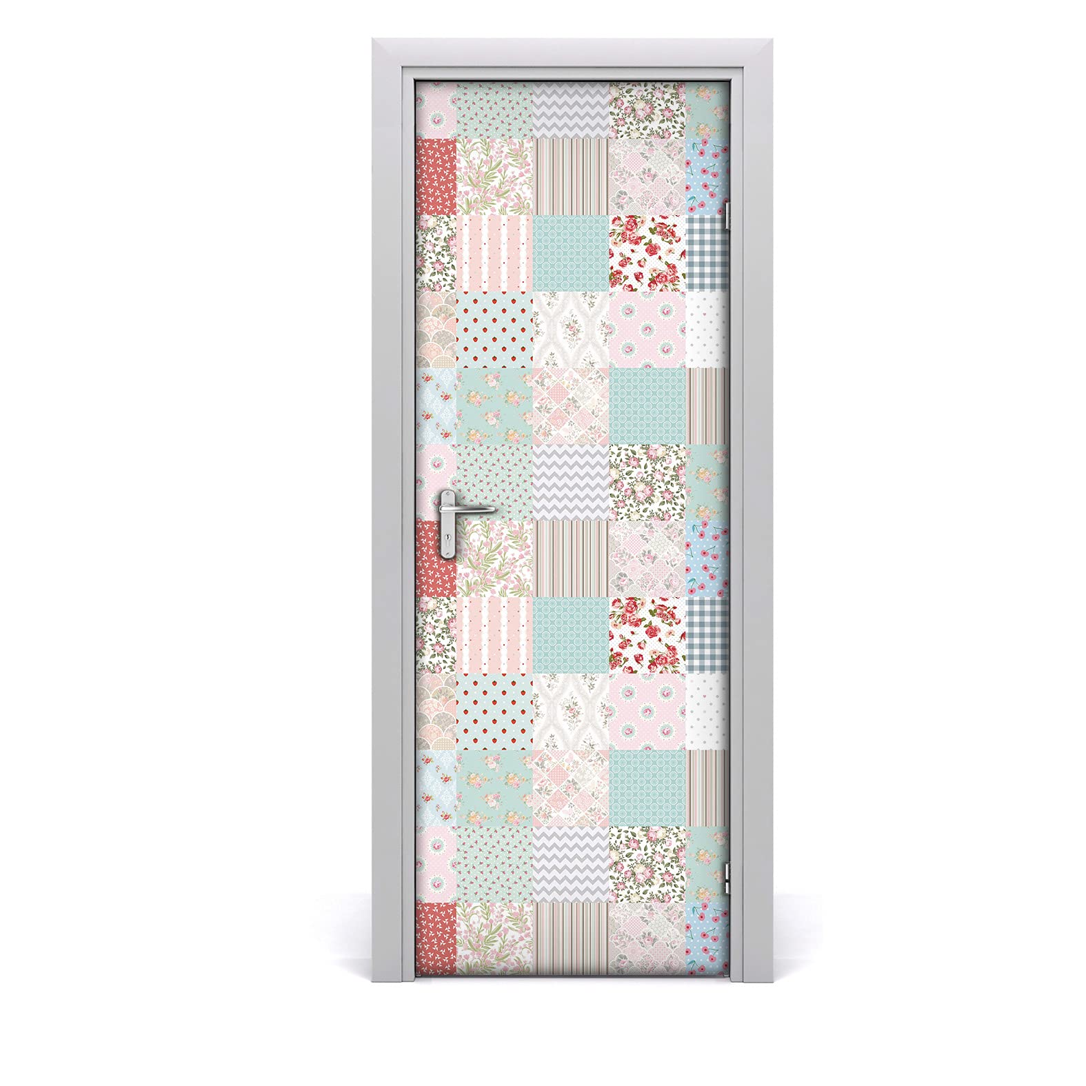 Papier peint sur la porte mural cuisine ambiance ustensile patchwork
