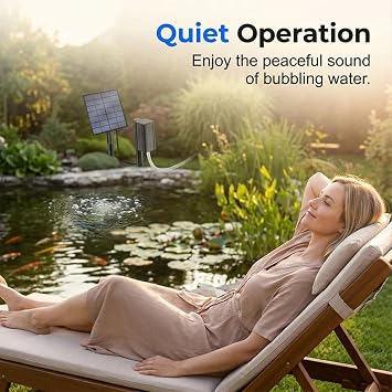Solar Pond Aerator with Air Pump, Solar Powered Pond Aerator, Dual Power, 3 Modes, Battery Backup, 24H Aeration, Bubbler for Small Pond, Fish Tank, Stock Tank, Aquarium (no battery-a)