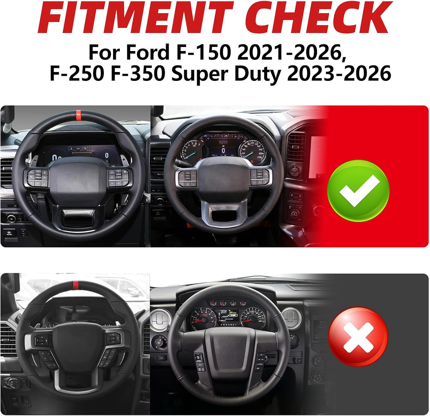 Steering Wheel for Ford F-150 Raptor Tremor 2021-2026, F-250 F-350 Super Duty 2023-2026 (Full Black Leather No Heat)