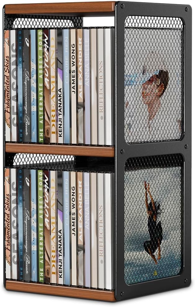 QILICHZ CD Storage Holder,CD Rack Organizer,Wood CD Display,Hold 32 Cases,CD Display Storage Cube for Cassette,Tape, CDs,Video Game Cases in Home Office