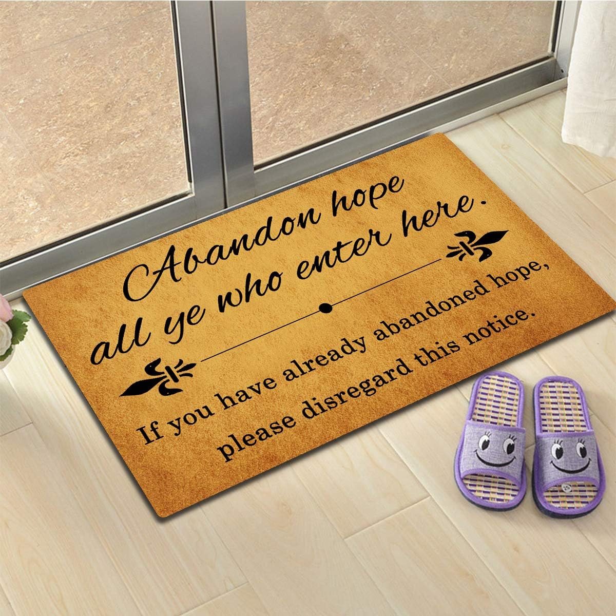 Funny Welcome Home Decor Area Door Mat Abandon Hope All Ye Who Enter Here 15.9"(W) X 23.7"(L) Anti-Slip Rubber Back Prank Gift Door Mat Personalized Front Porch Doormat For The Entrance Way Indoor