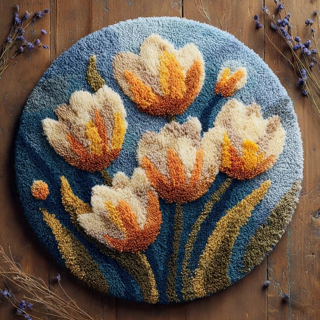 AMBATTERY DIY Latch Hook Rug Kit for Aldult,Tulip Flowers