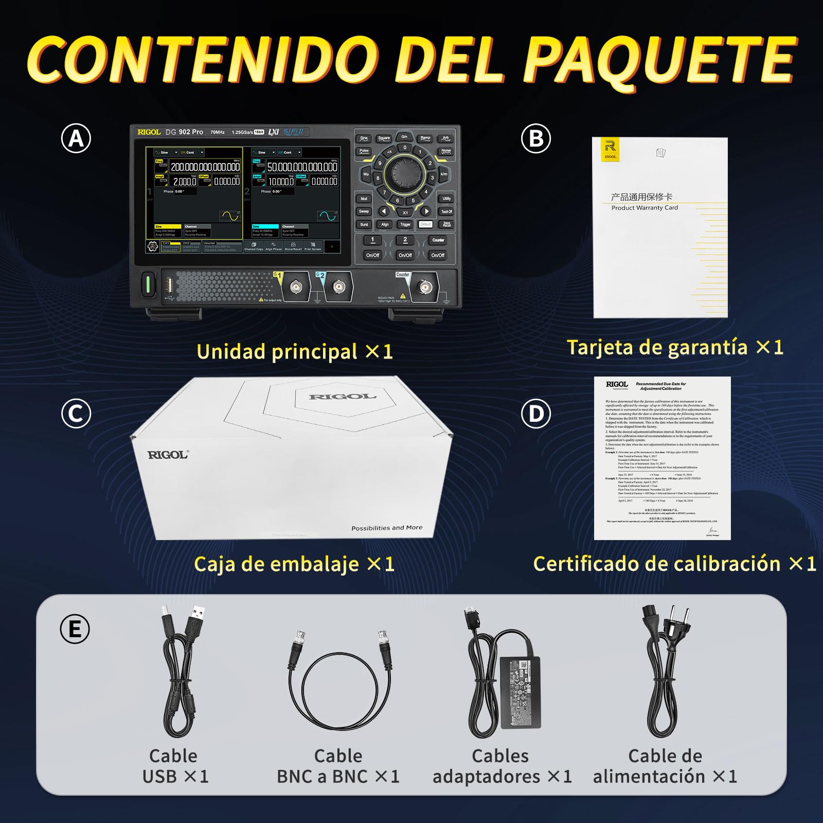 RIGOL Generador de Funciones, DG902 Pro Generador de Señales,70 MHz,2 Canales,Resolución de 16 bits,Pantalla táctil HD de 7 pulgadas,Compatible con alimentación mediante power bank