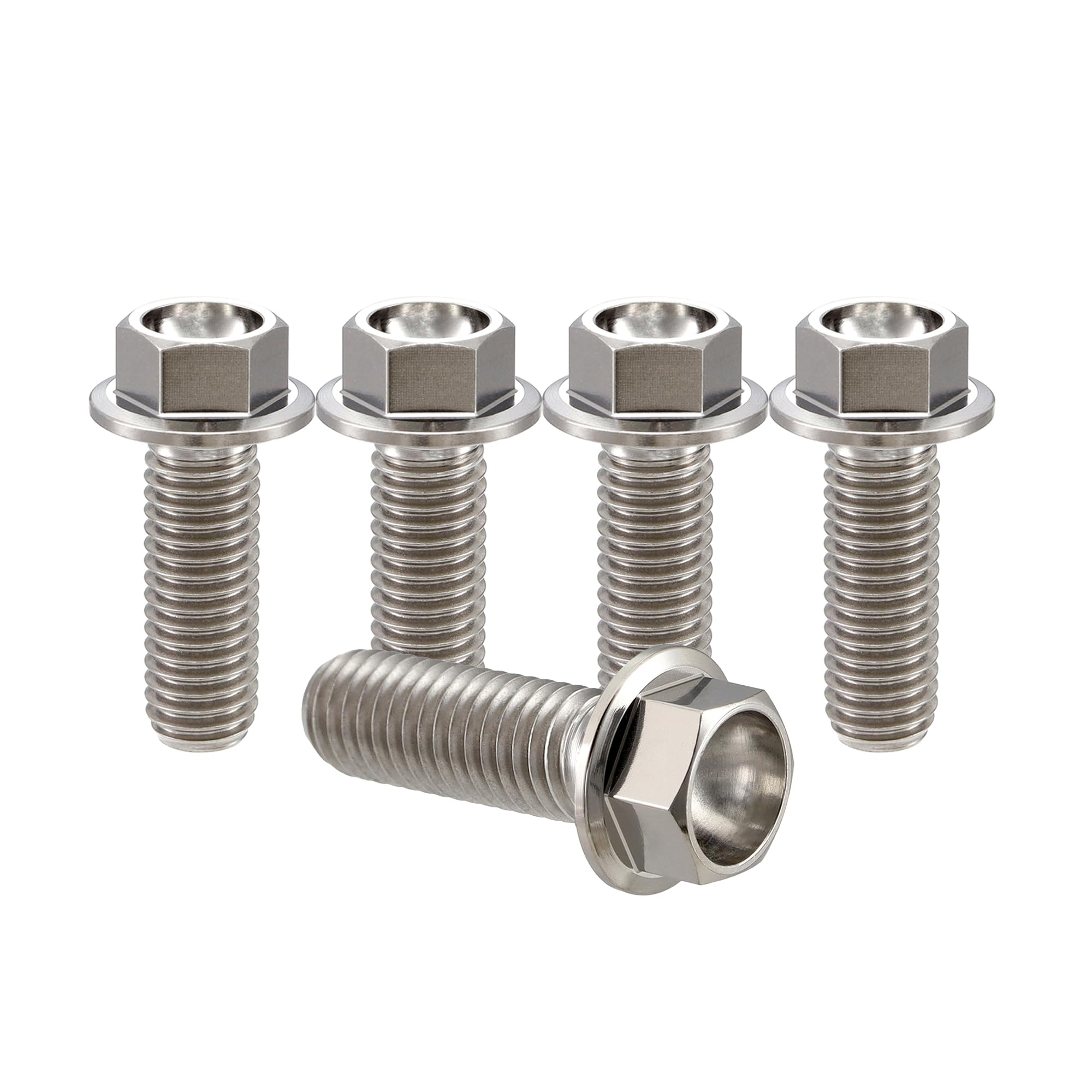 RISON-Titanium 5 Pièces Vis à Tête à Bride en Titane M8x1.25x20mm, Vis de Tête de Rondelle de Bouchon Boulons à Tête Hexagonale d'entraînement Fixation pour Vélo, Moto, Voiture