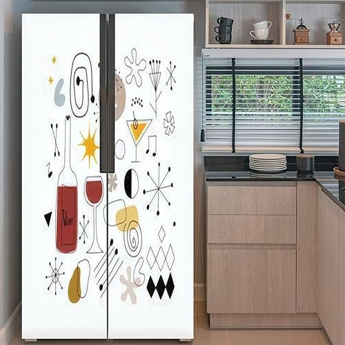 Miniatura 2 de Juego de envolturas de vinilo autoadhesivas para refrigerador, clip de mediados de siglo, iconos de garabatos de estilo moderno, aislados, mural