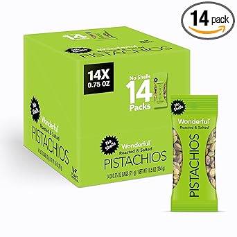 Wonderful Pistachios No Shells, Roasted & Salted Nuts, 0.75 Ounce Bag (Pack of 14), Protein Snacks, Vegan Snacks, On-the-Go, Individual Snacks for Adults, Stocking Stuffers