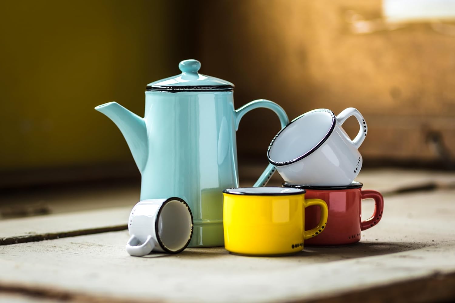 Abbott Collection 27-ENAMEL/CAP YLW Enamel Look Stoneware Cappuccino Mug, Yellow