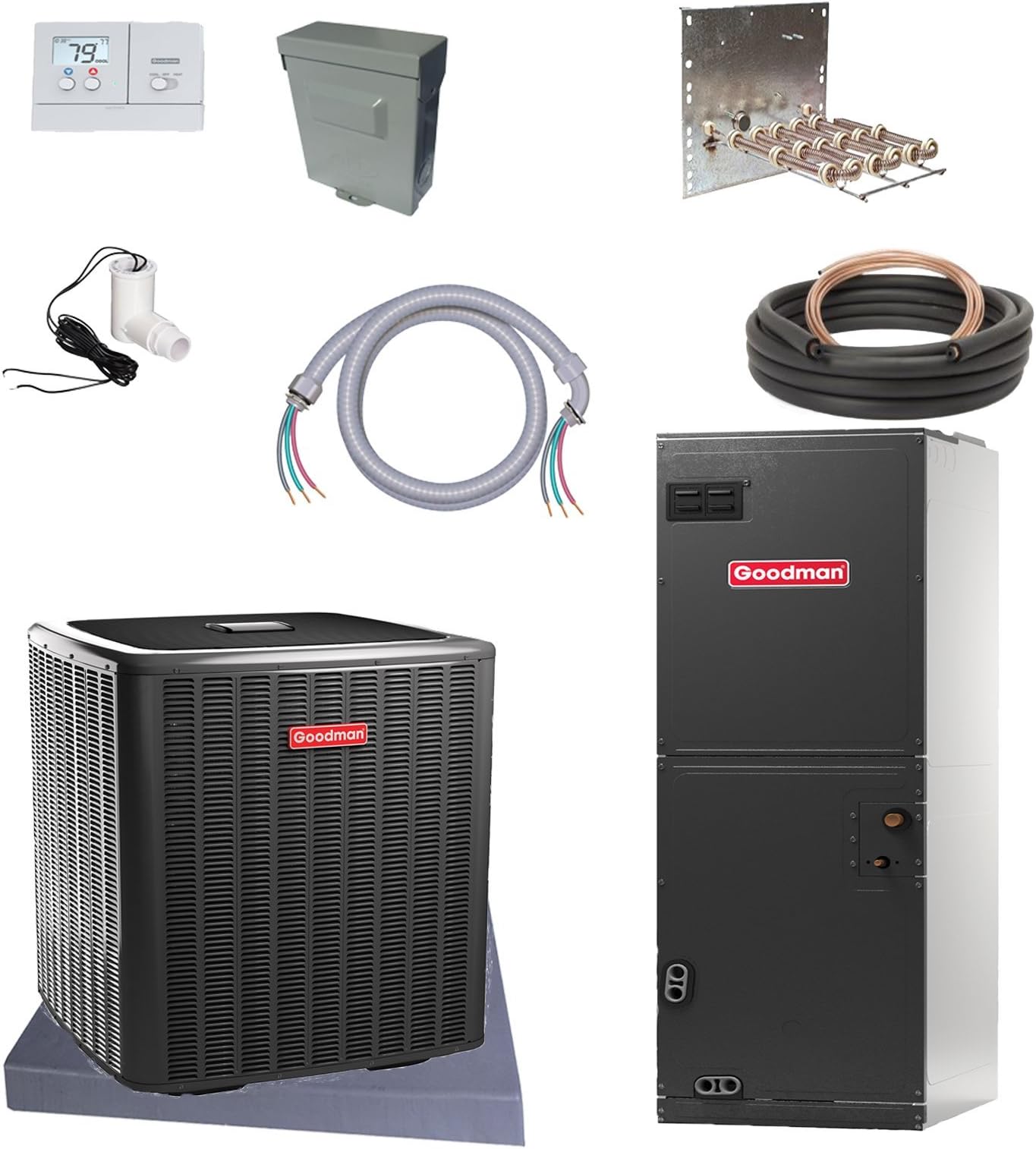 Goodman 2 Ton 16 SEER Heat Pump Split System GSZ160241 & ASPT29B14 Install Kit 30" Line Set