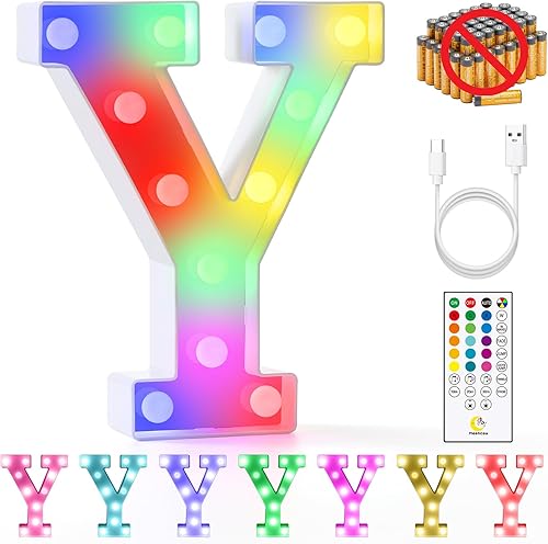 Miniatura 40 de mooncow Letras iluminadas recargables, letras de marquesina duraderas, luz nocturna inicial colorida para niños con control remoto, luces LED