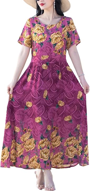 JYHBHMZG Summer Dress for Women Elegant Dress Casual Short Sleeve Print Long Dress