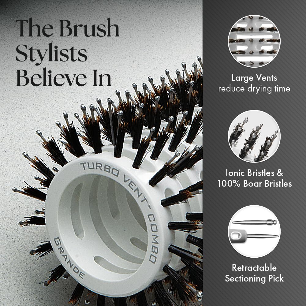 Olivia Garden Ceramic + Ion Turbo Vent Pro Hair Brush - Round Dry Brush - Not Electrical - Professional Blowout Brush for Fine Hair - For Short and Medium Lengths
