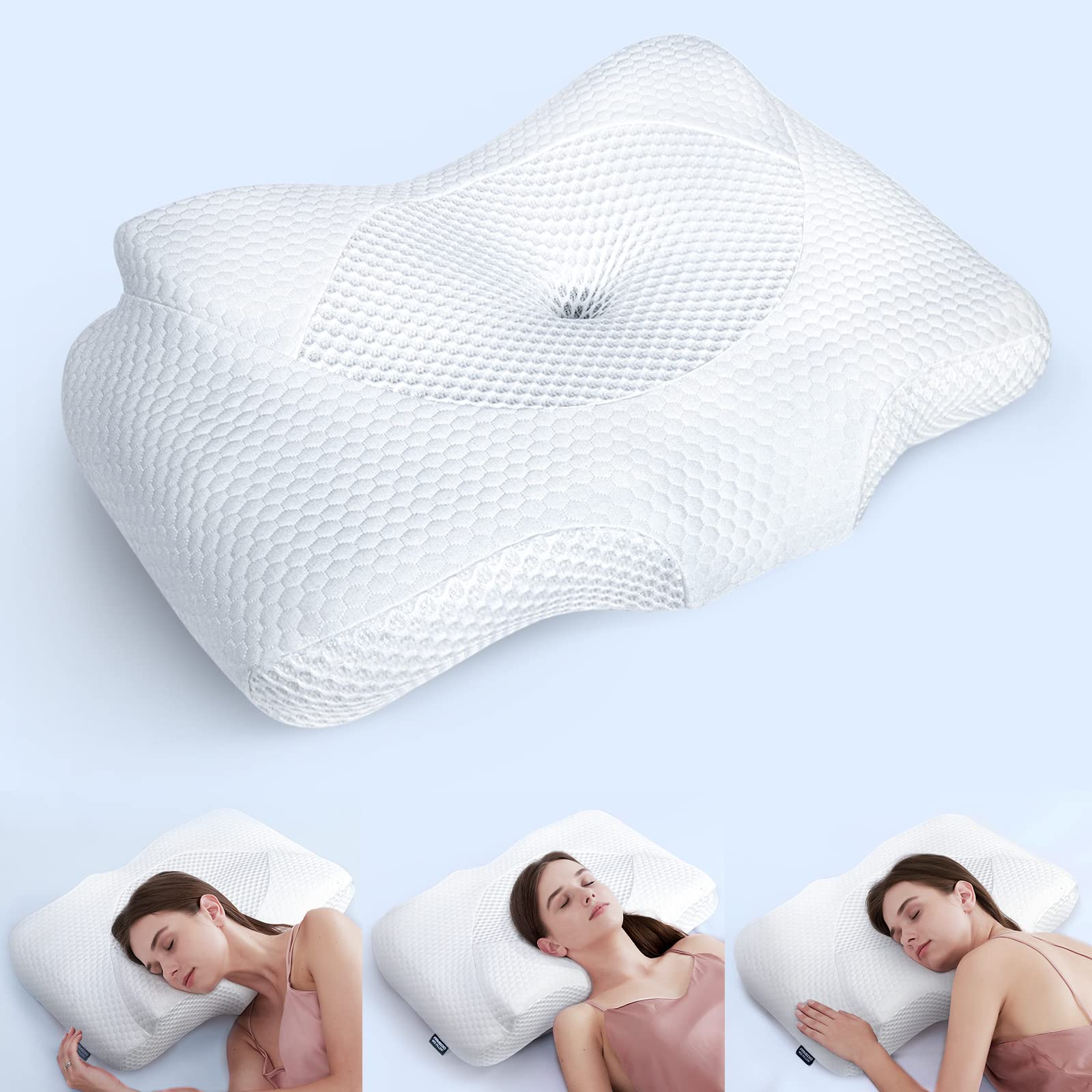 Famedio Adjustable Cervical Pillow for Neck Pain Relief, Hollow Contour Memory Foam Plus Support, Odorless Orthopedic Bed Pillows for Sleeping, Shoulder Pillow for Side Back Stomach Sleeper