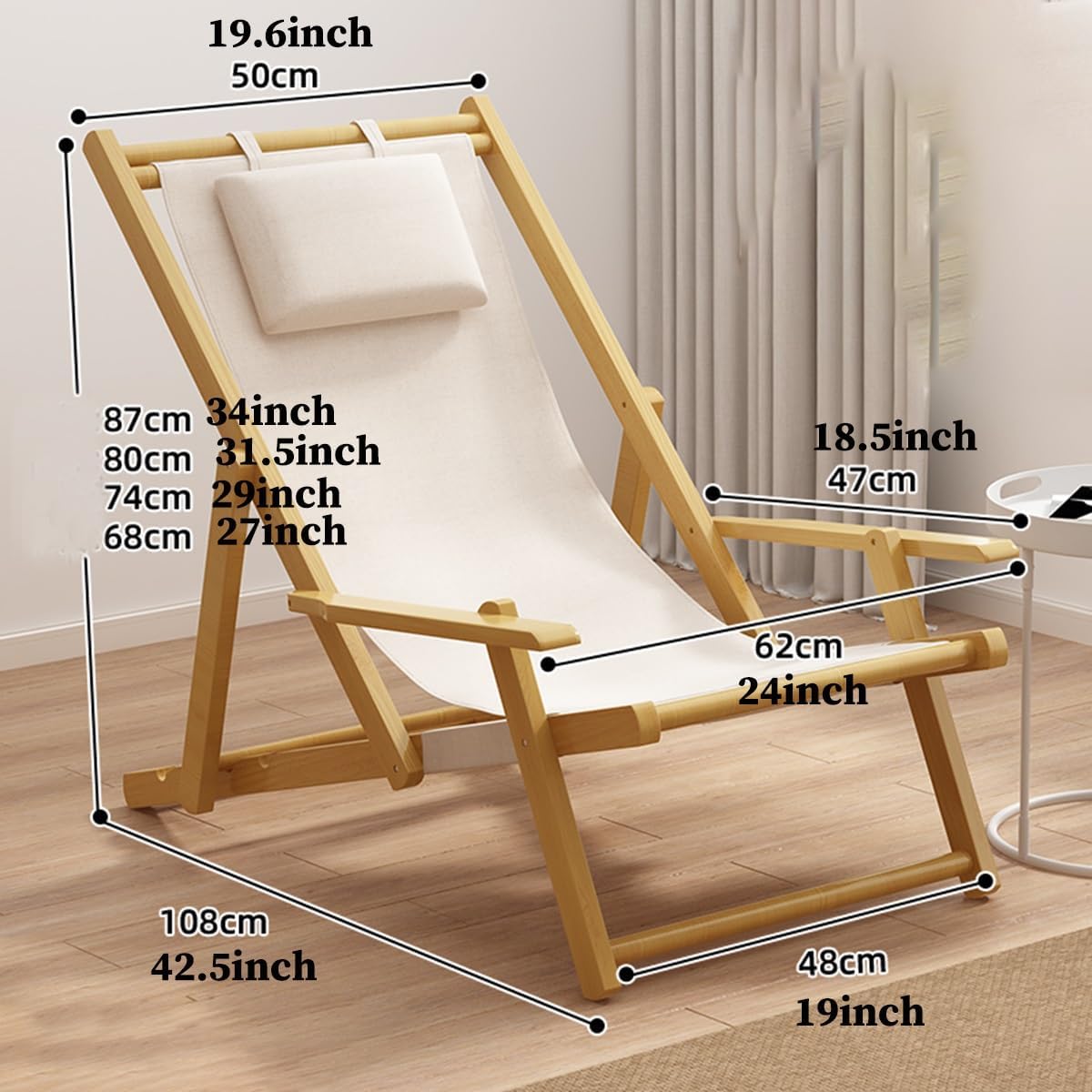 Outdoor Patio Foldable Sling Chairs – Adjustable Reclining Lounge Chairs with Headrest, Portable for Camping, Beach, Garden Relaxation(Color:/Black)