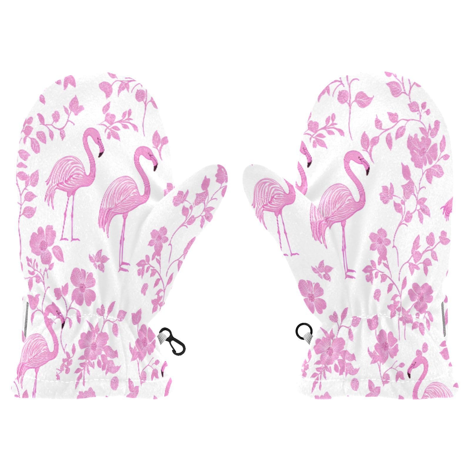 Kid's Winter Gloves Children Warm Gloves Flamingo Pink Leaves for Boys Girl Age 4-6 Years