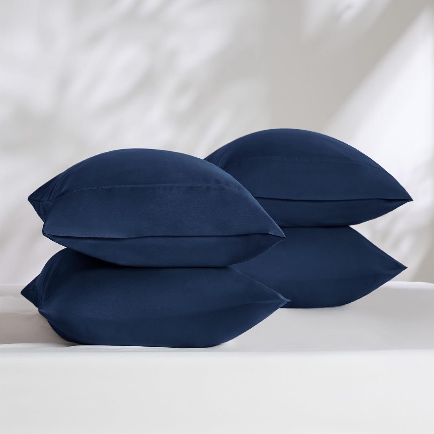 Bedsure Queen Pillow Cases Set of 4 - Navy Brushed Microfiber Pillowcases 4 Pack, Super Soft Pillowcase, Pillow Case Covers with Envelope Closure for Kids, Wrinkle, Fade Resistant, 20x30 Inches