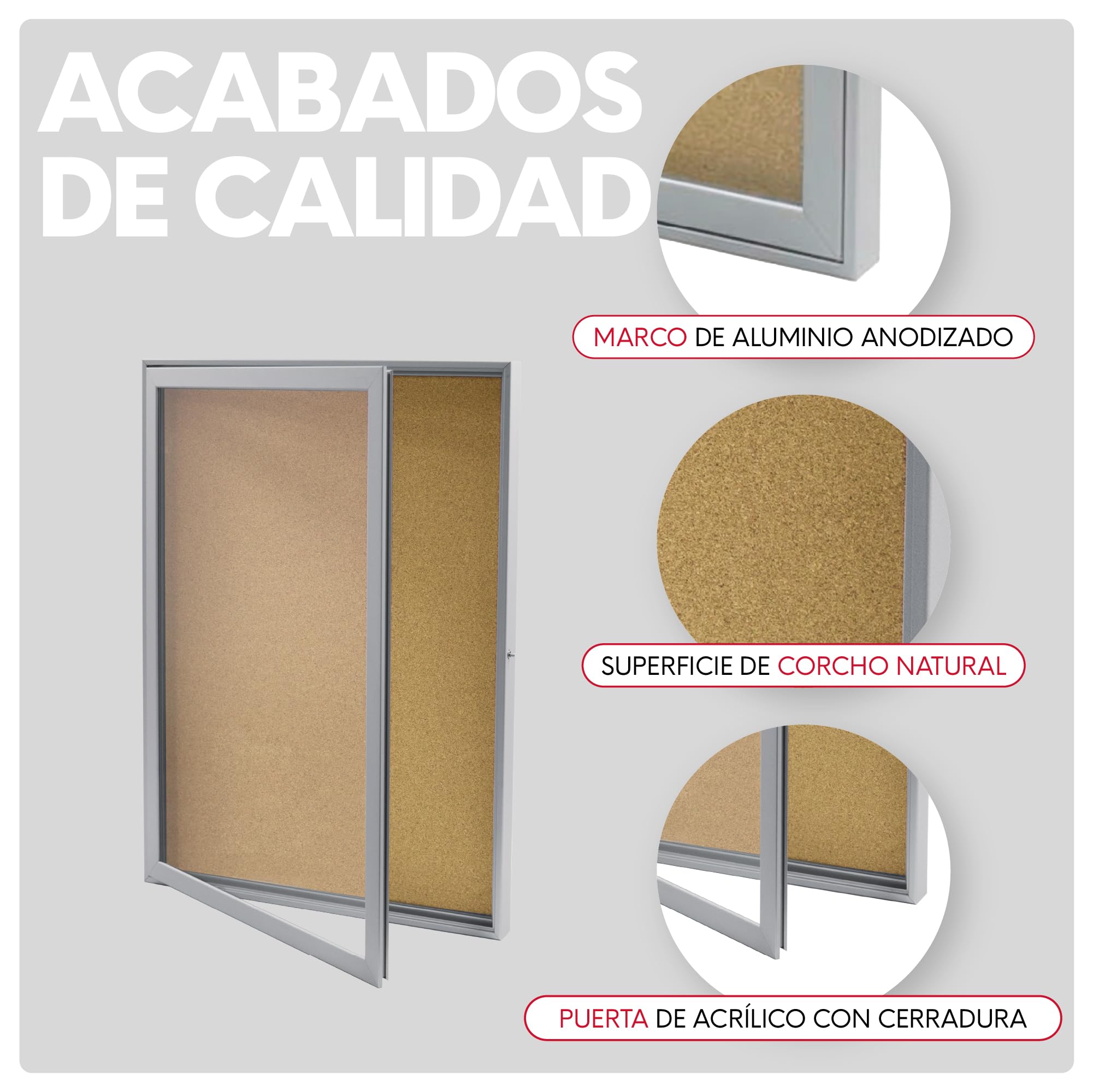 Tablón de Anuncios con fondo de Corcho, Panel de Anuncios de Aluminio con Cerradura (500x700mm)