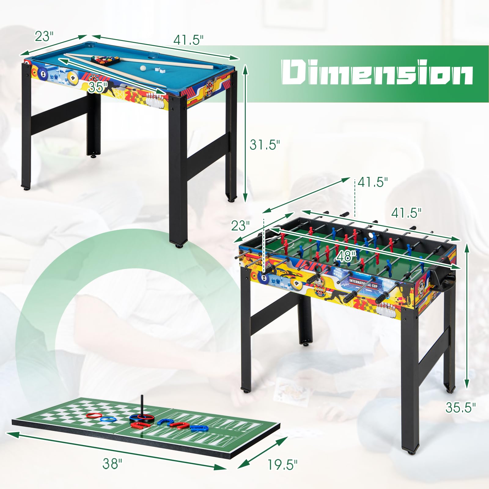Tavolo Da Gioco 4 In 1 GYMAX - Hockey, Tennis, Calcio E Biliardo Per Famiglia E Feste - Foto 9