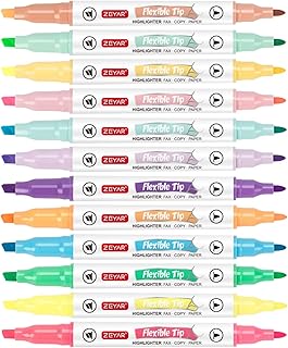 ZEYAR Flexible Tip Highlighter, Dual Tips Marker Pen, Chisel and Fine Tips, Flexible Tip and Soft Touch, Water Based, Asso...