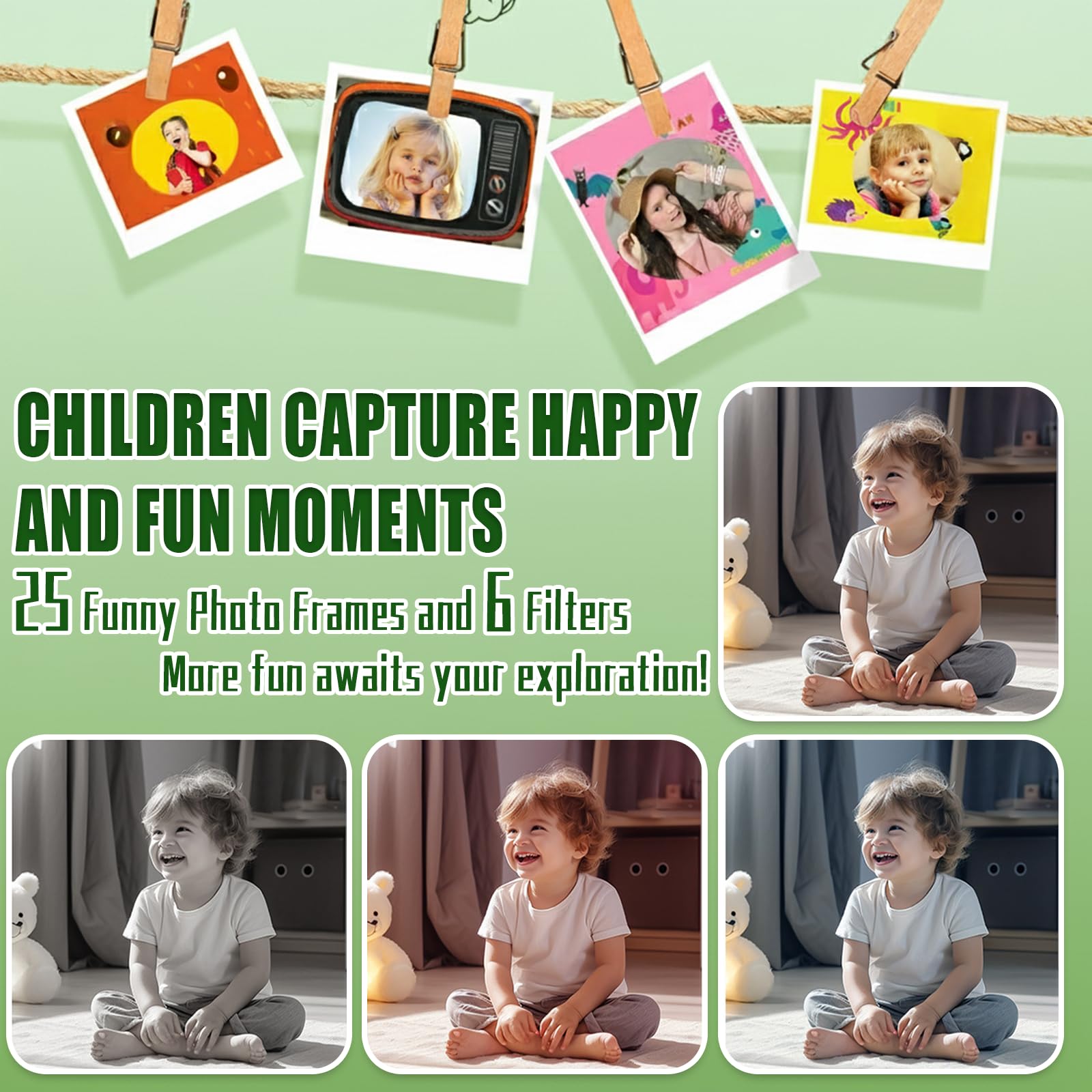 Macchina Fotografica Bambini, 2.0 Pollici Schermo Fotocamera Bambini 1080P HD Fotocamera con 32 GB, Regalo Giocattolo di Natale & Compleanno per Ragazze Ragazzi da 3-12 Anni (Verde)
