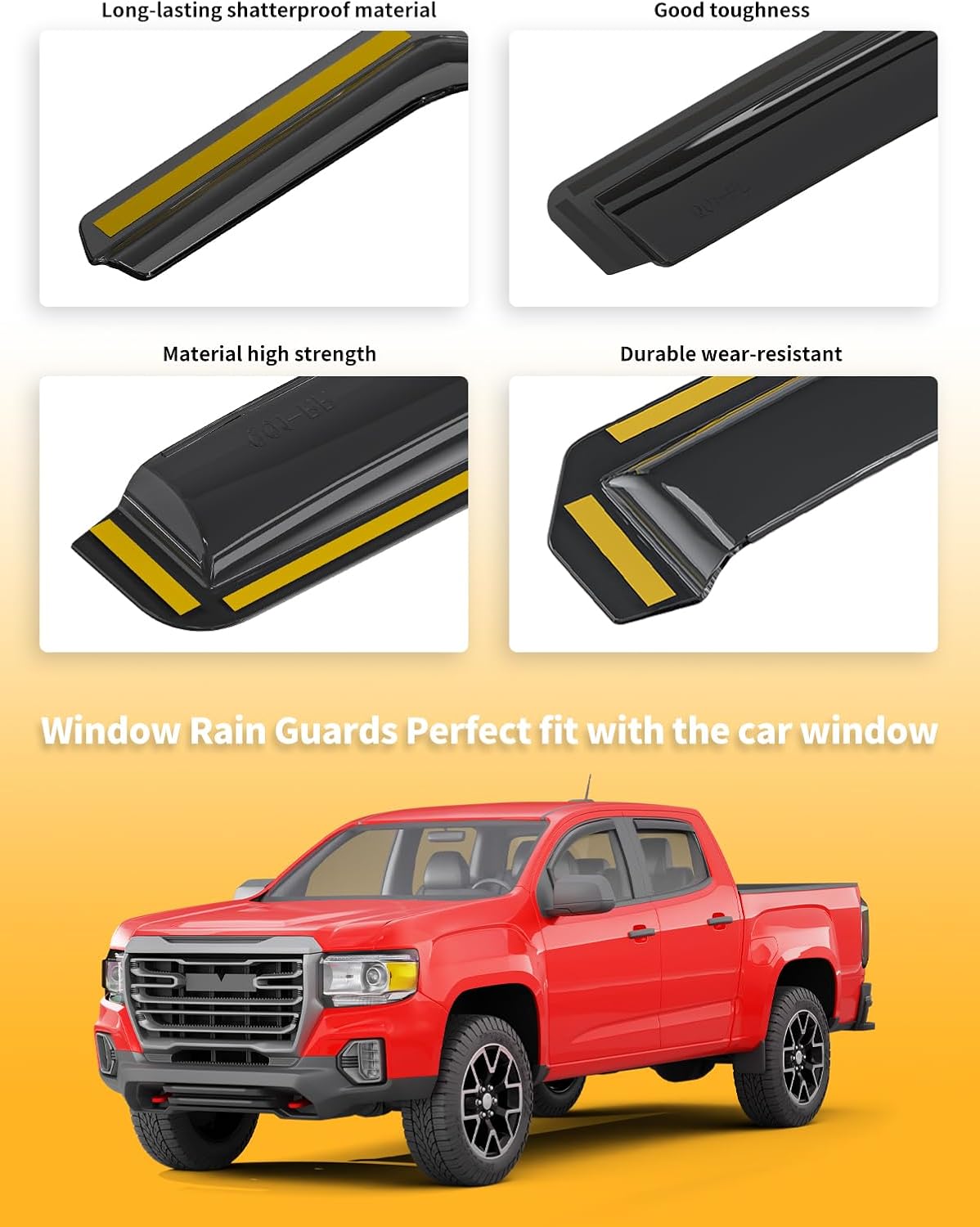 in-Channel Window Rain Guards Fit for Truck Chevy Colorado/GMC Canyon 2015-2022 Crew Cab, Extra Durable Window Visors Window Deflectors Vent Visors Vent Shades Car Accessories-4 pcs