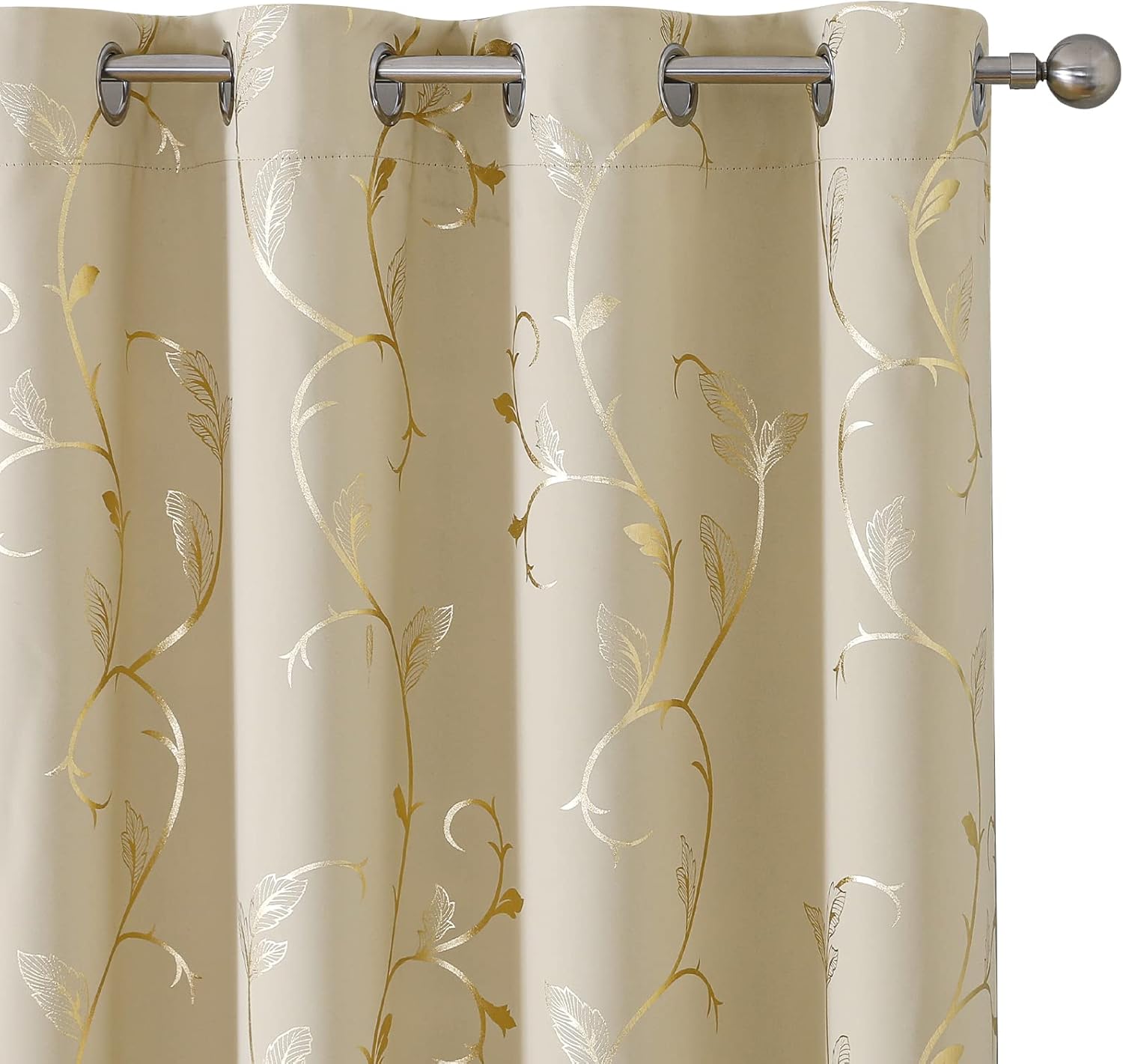 BUHUA Blackout Curtains Gold Foil Print Flower Vine Grommet