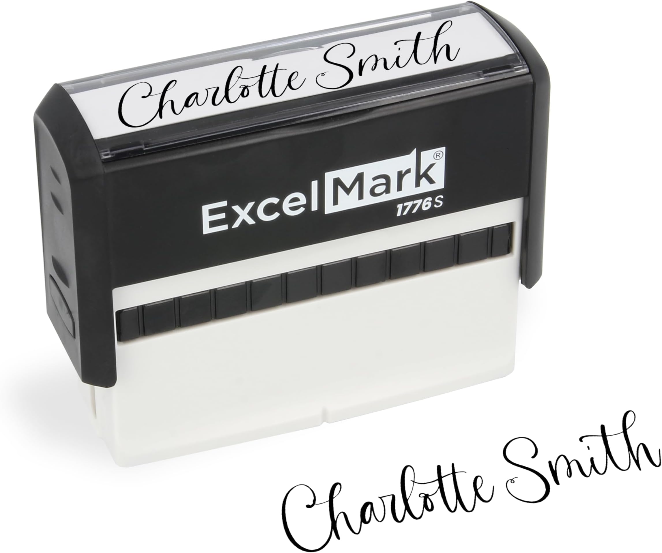 ExcelMark Custom Signature Stamp, Self-Inking Personalized Name Stamp – Upload Your Own Signature Image or Choose Script Font – Refillable Ink for Documents, Checks & Business Use - Extra Wide