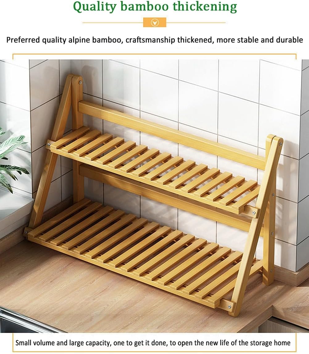 Kitchen countertop spice condiment storage rack, 2-tier multi-functional Household seasoning shelf simple modern flower shelf bamboo wood organizer
