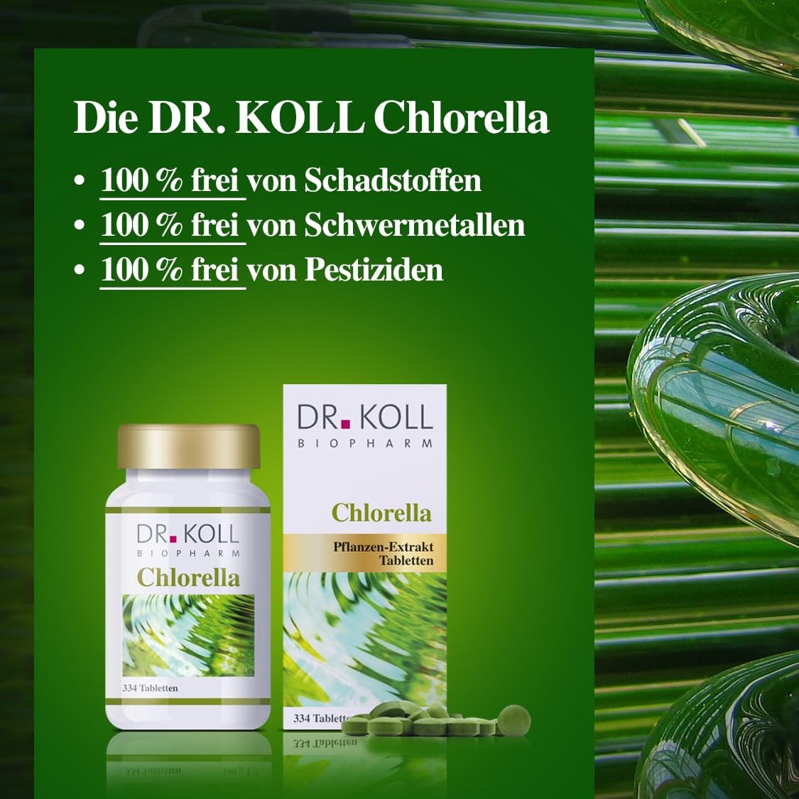 Dr. Koll Bio Chlorella Tabletten – Natürliches Nahrungsergänzungsmittel 100% Chlorella vulgaris | Hochdosiertes Vitamin B12 Supplement | 334 Tabletten Made in Germany