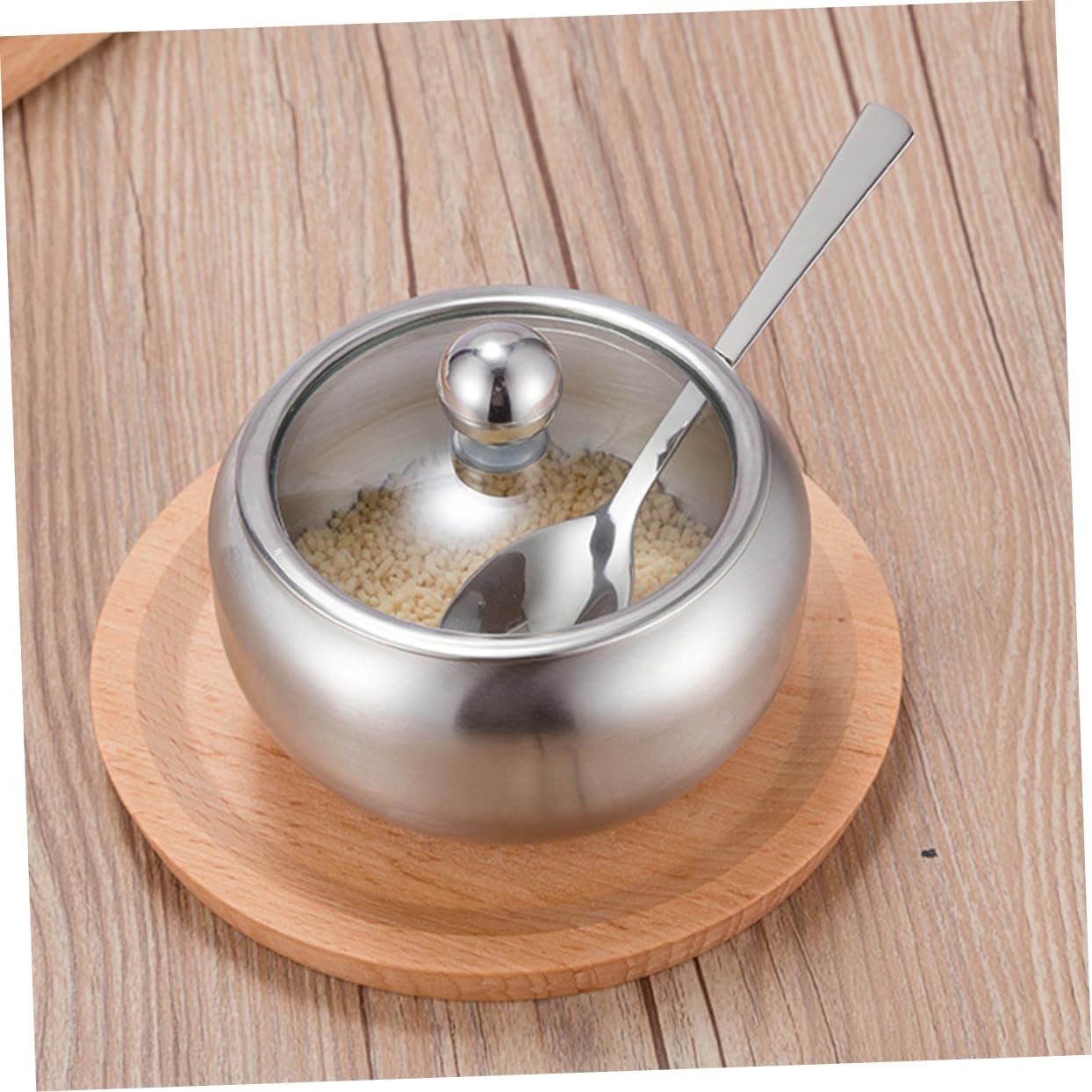HEALLILY 2 Sets Stainless Steel Condiment Storage Jar Sugar Bowl Lid Spoon Spice Container