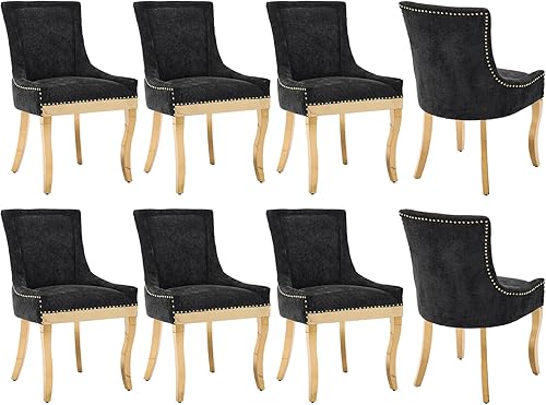 Miniatura 25 de Sillas de Comedor - Juego de 4 sillas de comedor modernas, tapizadas de tela con respaldo alto con ribete de cabeza de clavo y patas curvadas de 01