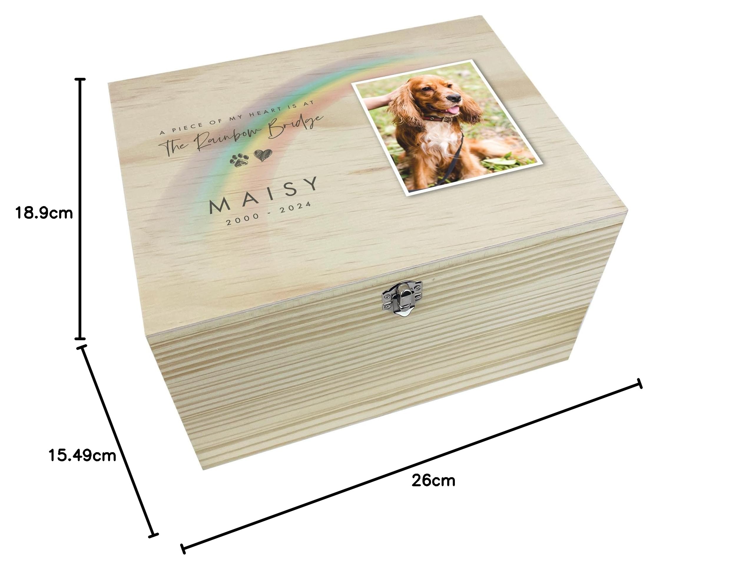 Scatola commemorativa per animali domestici in legno di pino con cerniere e chiusura in metallo, personalizzabile, regalo per lutto per cani o gatti, in legno di pino con cerniere e chiusura in