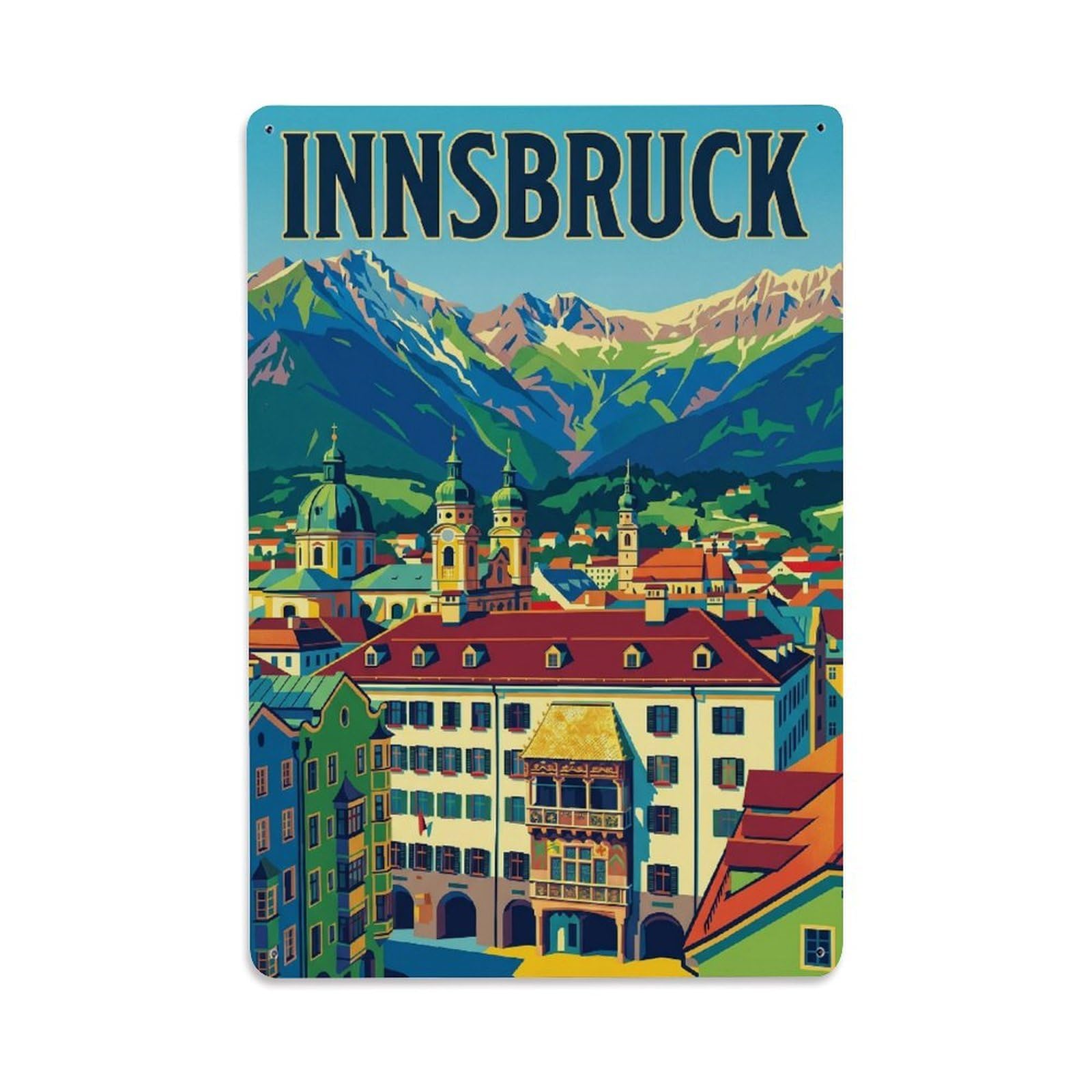 Olhnbad Style Alpine Innsbruck Austria Modern Mountain Travel Metal Tin Sign
