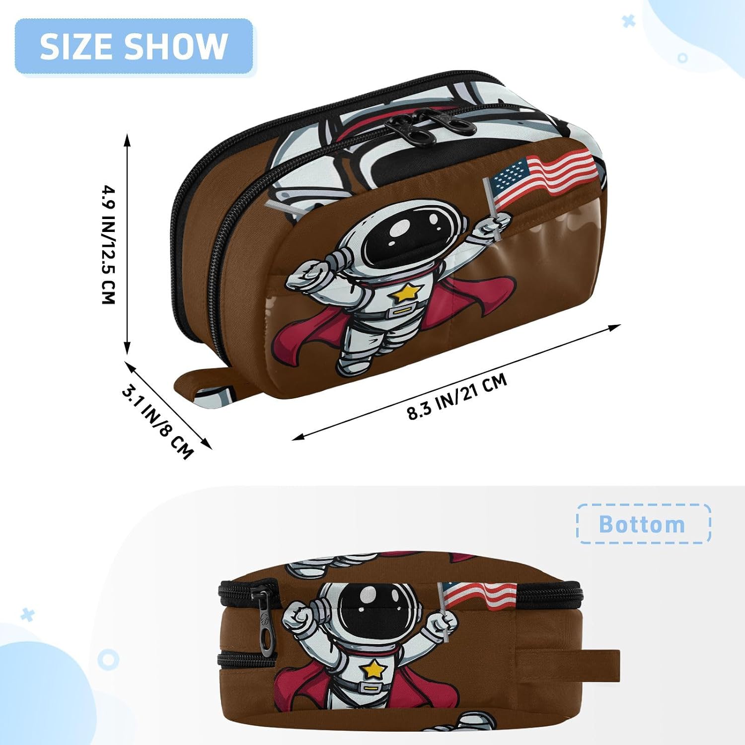 ALAZA Astronaut Usa Flag Large Capacity Pencil Case, Aesthetic Stationery Organizer Bag with Clear PVC Window, High Capacity Pen Pouch with Dividers for School Office Travel image 3