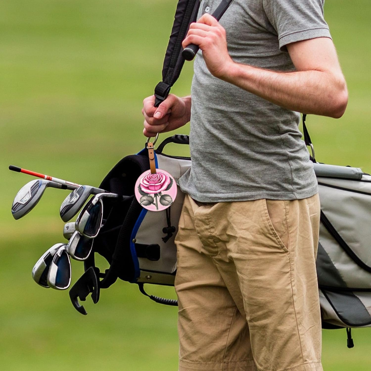 Beautiful Pink Roses Black Printed Golf tee Storage Bag - for Men only, Durable PU Material, Easy to Carry, Enhance The Golf Experience