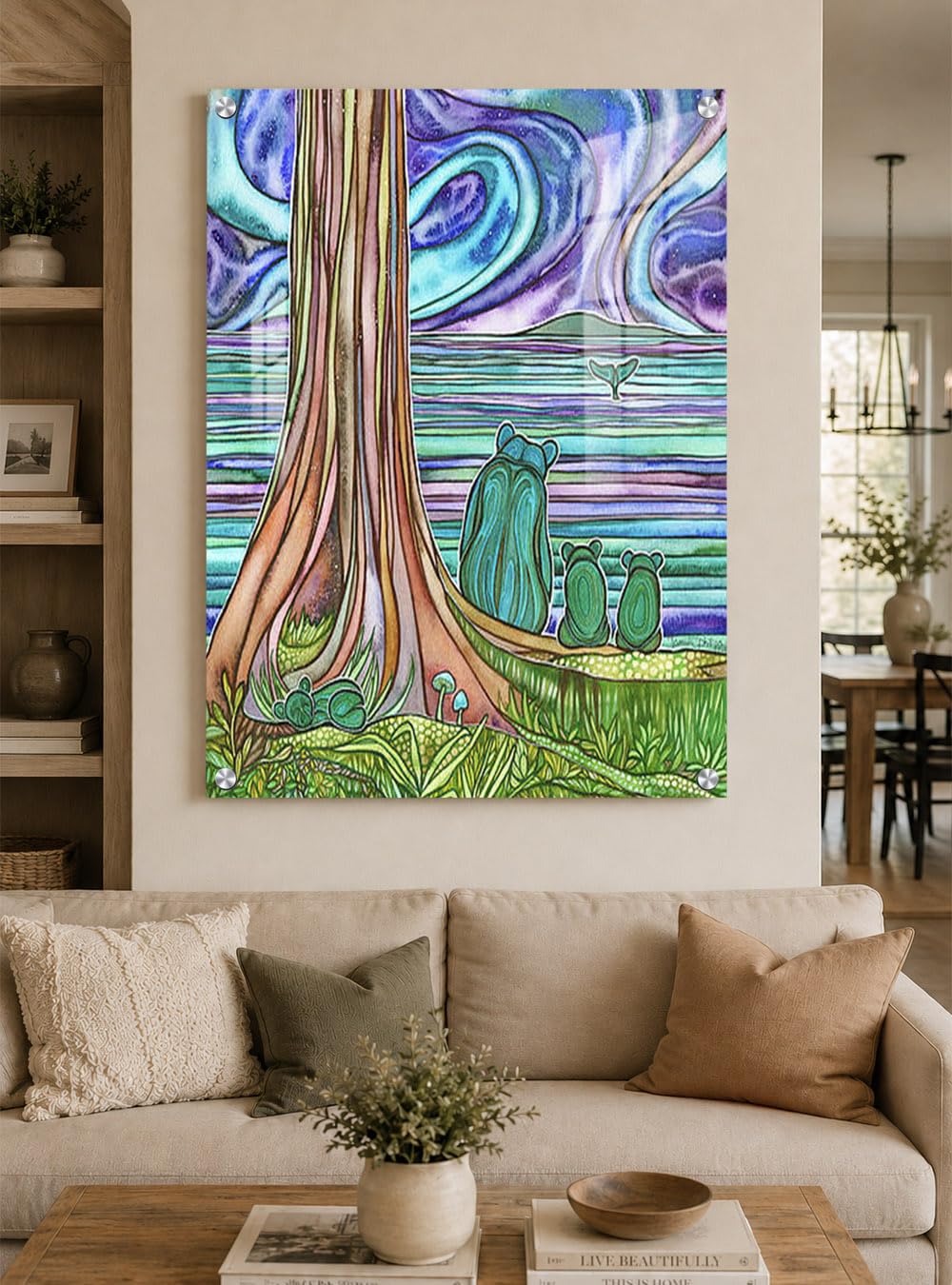 DesignSkinz Wall Art | Acrylic Glass Printed Art | Modern Decor for Living Room, Bedroom, Office, Study, Shelf (45x60inch) - Bear Night Square