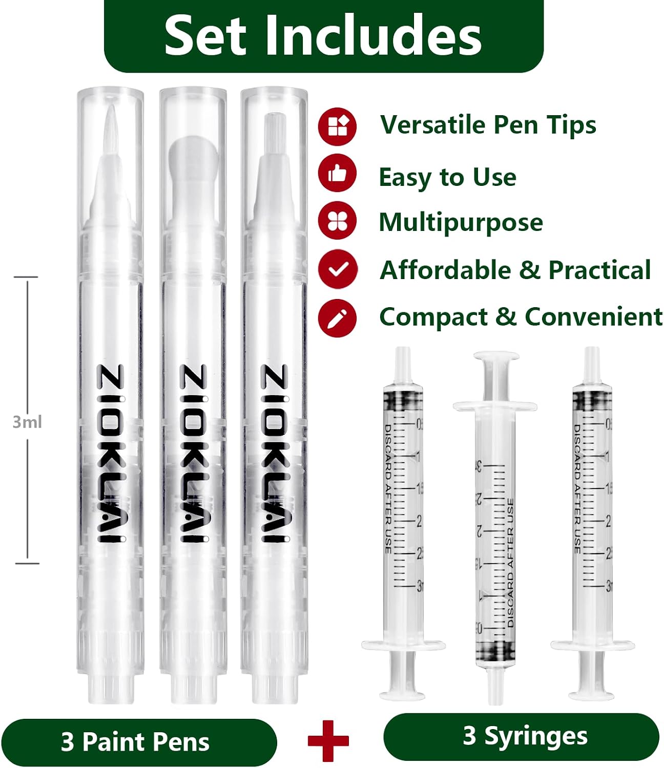 Touch Up Paint Pen 6PCS Set 3 Paint Touch Up Pens Fillable with Pointed, Round & Flat Tips Brushes Ideal for Wall Repair Window Wood Furniture Cabinet image 2