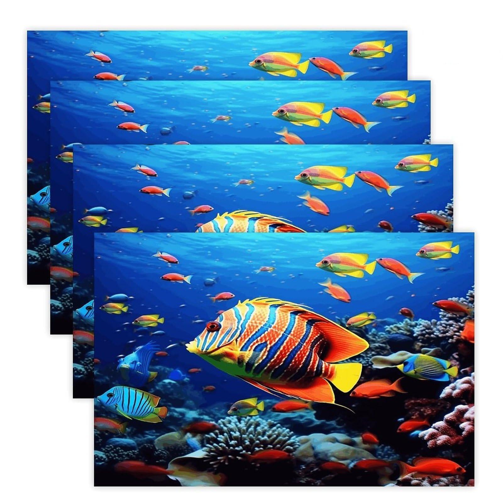 Sea Fishes Placemats Heat-Resistant Washable Place Mats Anti Slip Dining Table Place Mats Wipeable Dining Table Mats Kitchen Decoration Placemats 17.7’’×11.8’’