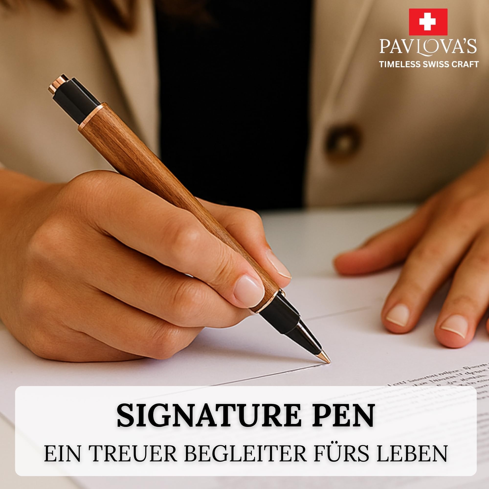 PAVLOVA’S Exklusiver Tintenroller aus Natürlichem Schweizer Nussbaum – Handgefertigt, Limitierte Auflage, Einzigartiges Design, Ideales Luxusgeschenk, Premiumqualität aus der Schweiz