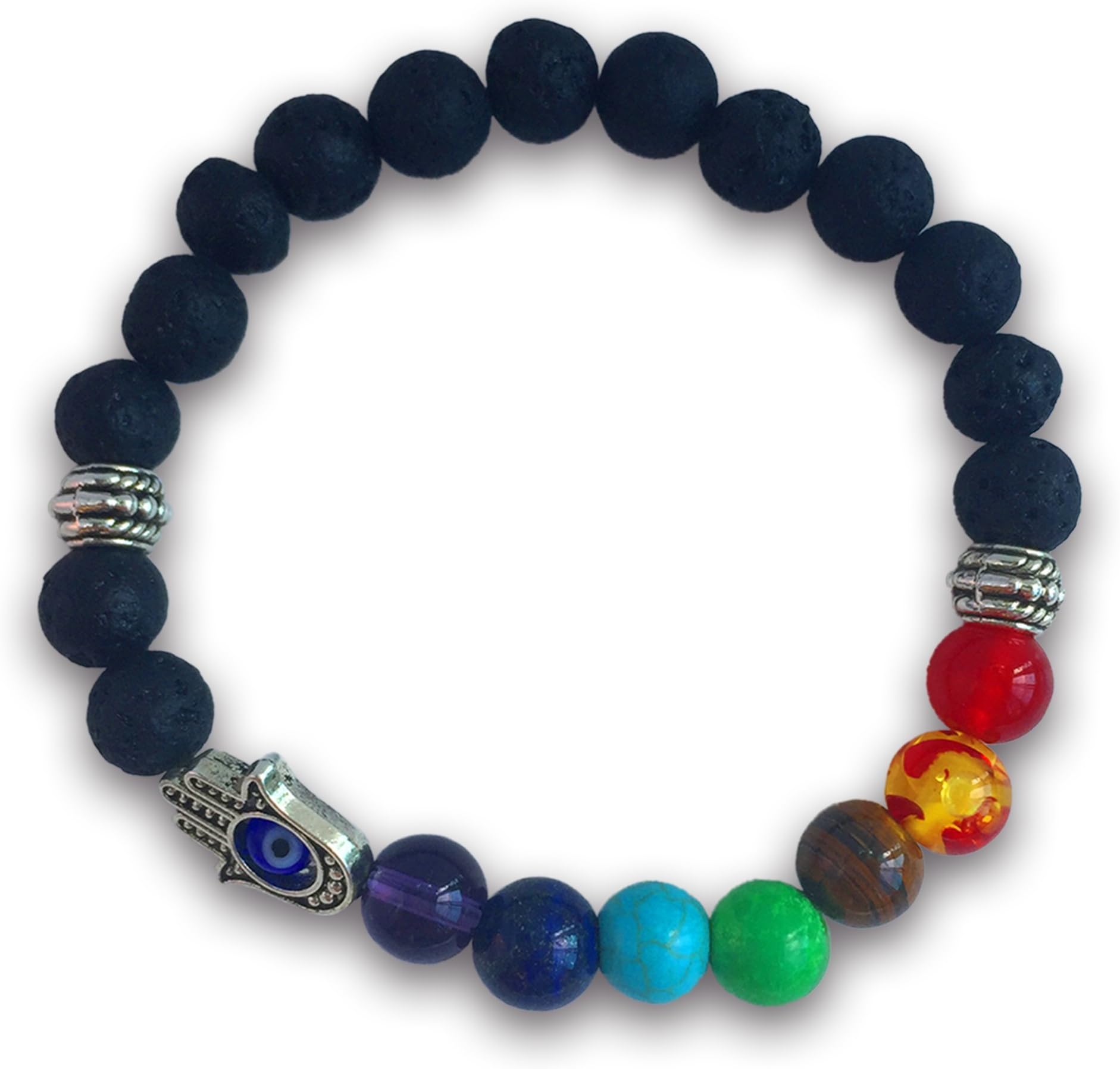 7 Chakras Real Lava Stone Bracelet for Women and Men - Helps Balance Your Chakras - Healing, Yoga, Meditation, Grounding, Self Confidence, Energy and Protection