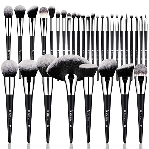 DUcare Juego de 32 brochas de maquillaje de grado profesional, ultra suave, base sintética, contorno en polvo, rubor, corrector de ojos, sombra de