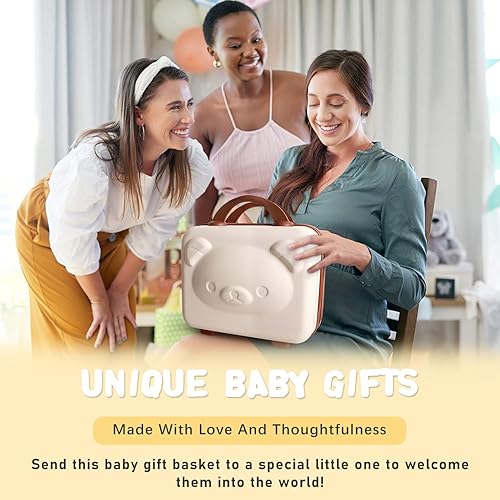 Miniatura 7 de Juego de regalo para bebé, regalos de baby shower para niñas y niños, cesta de regalo de oso para bebé, incluye manta de sonajero para recién