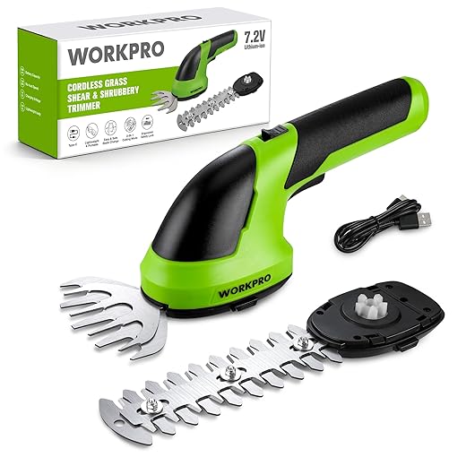 WORKPRO Cordless Grass Shear & Shrubbery Trimmer - 2 in 1 Handheld 7.2V Electric Grass Trimmer Hedge Shears/Grass Cutter Rechargeable Lithium-Ion Battery and Type-C Cable Included