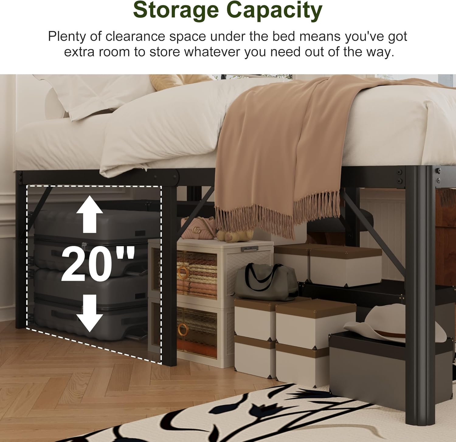 22 Inch High Twin Bed Frames with Rounded Corner Legs, Heavy Duty Metal Twin Size Platform Bed Frame No Box Spring Needed, Easy Assembly, Noise Free, Black - Image 6