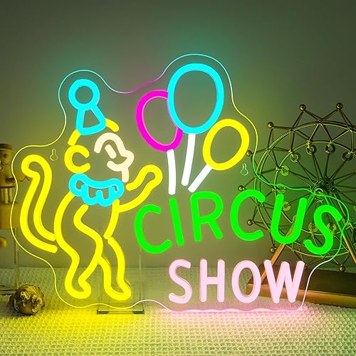 Lucunstar Monkey Neon Sign LED Circus Sign with Clown and Balloons for Theme Park LED Carnival Decor for Play Restaurant College Room Neon Light Animal Gifts for Circus Fans Teens - Circus Show