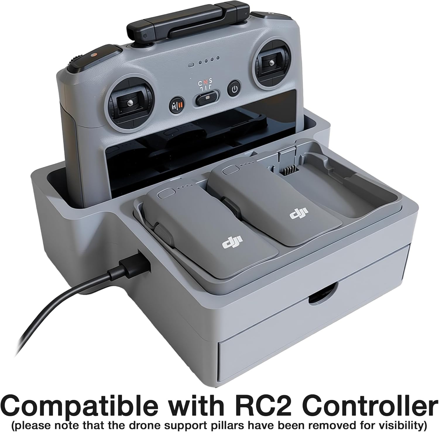 Drone Desk Organizer Stand for DJI Neo 2 - Drone Stand, Controller Holder, Battery Charging Hub Slot, Accessory Storage Drawer - Storage Display Stand (Gray)