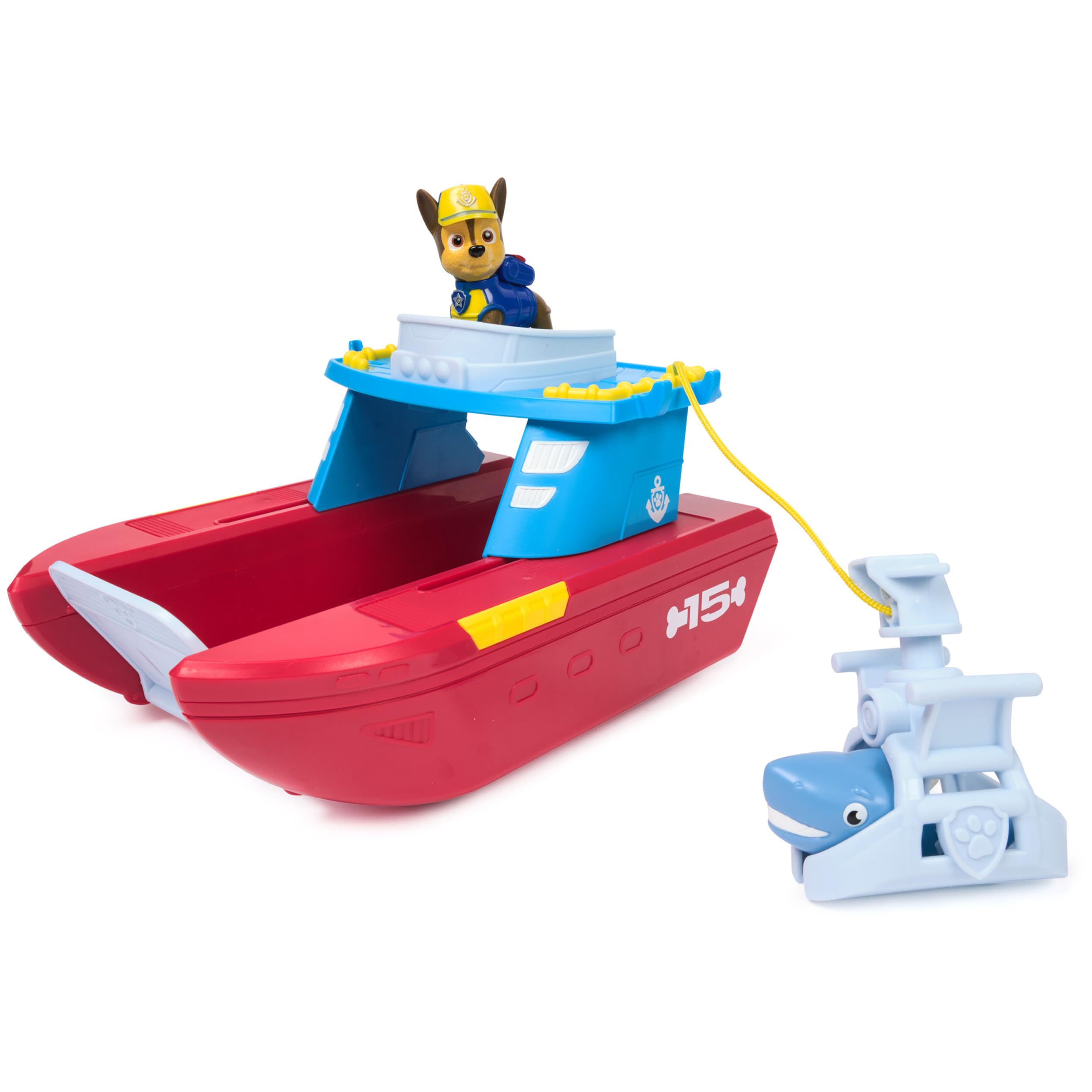 PAW PATROL – Sea Patroller Rettungsboot mit Chase Figur und Hai, ca. 23 cm, 2 Einsatzmodi Wasser & Land, für Kinder ab 3 Jahren