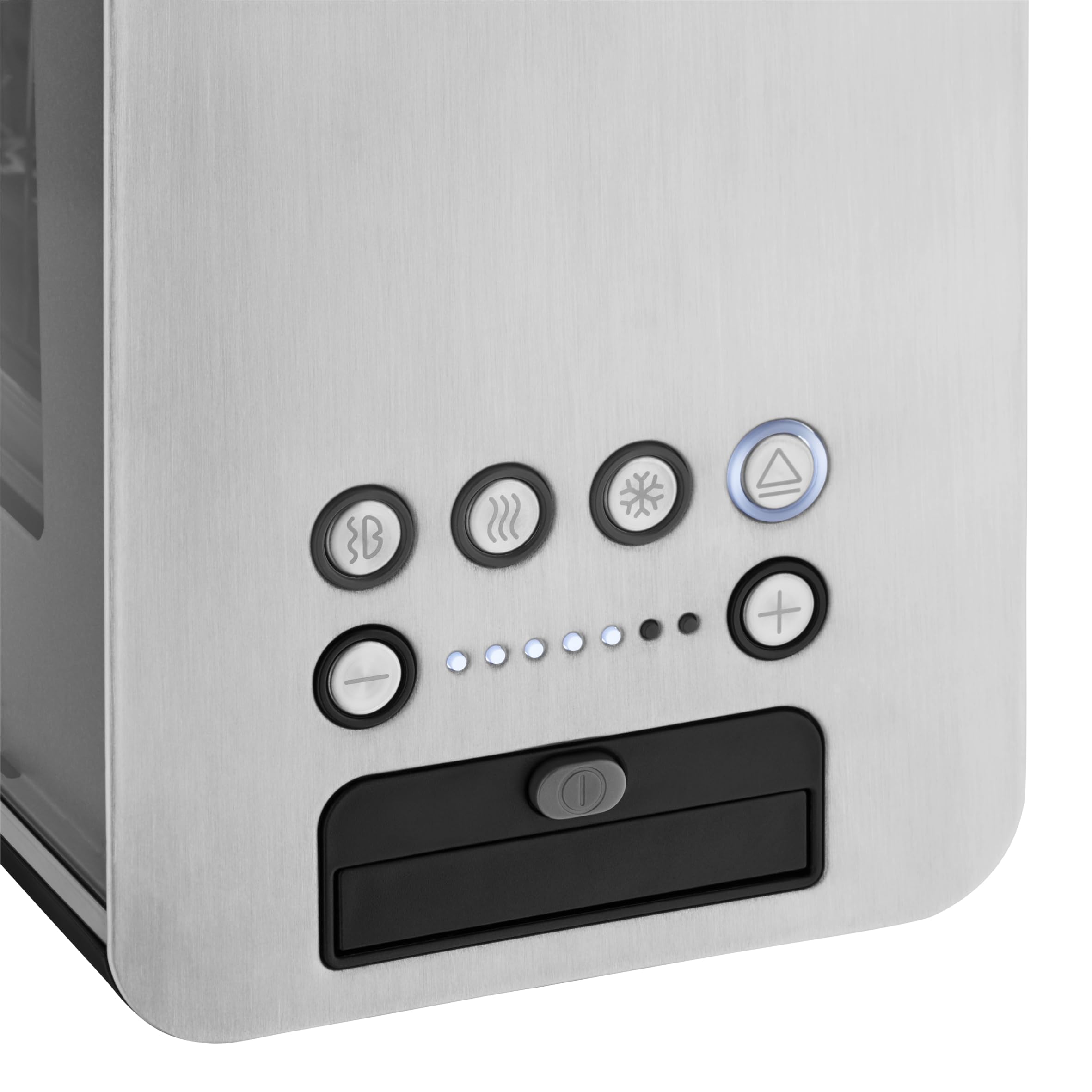 WMF Lono - Tostapane in vetro con inserto per panini, per 2 fette, misura XXL, funzione riscaldamento, 7 livelli doratura, acciaio INOX opaco